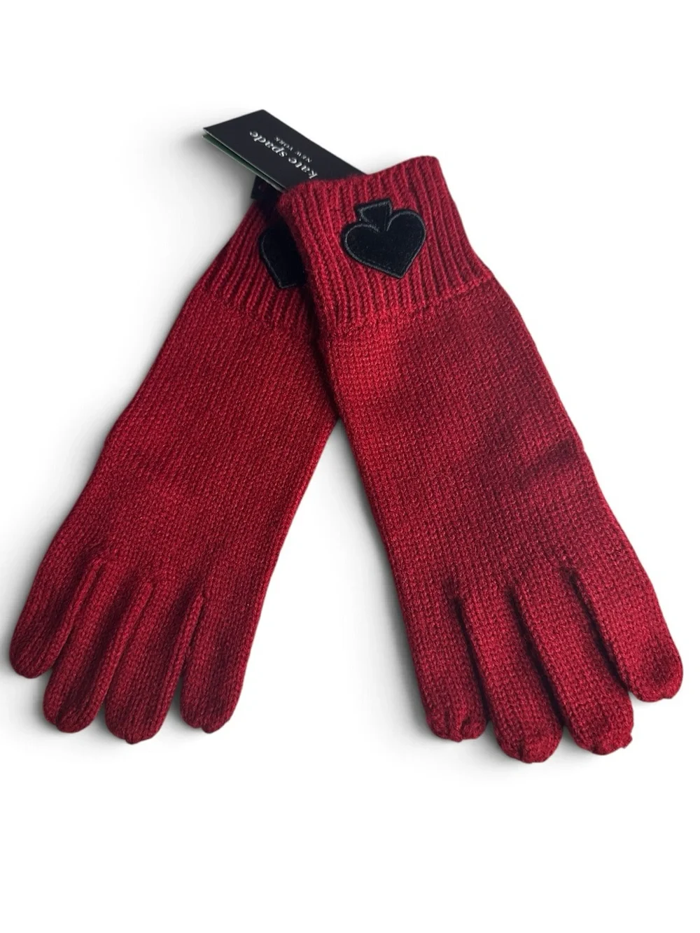 Kate Spade Flocked Spade Soft Knit Gloves Red One Size NWT